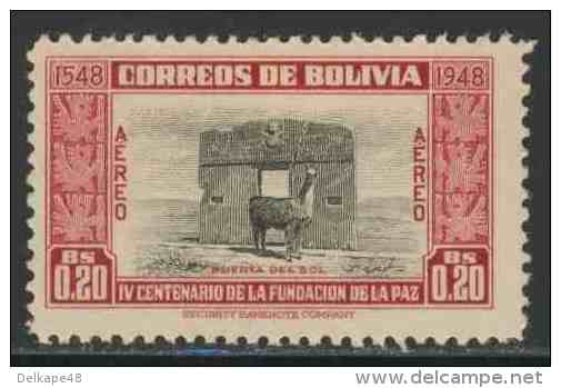 Bolivia 1951 Mi 468 Aero * MH -Gate Of The Sun, Tiahuanacu / Sonnentor / Porte Du Soleil – 4th Centenary Founding La Paz - UNESCO