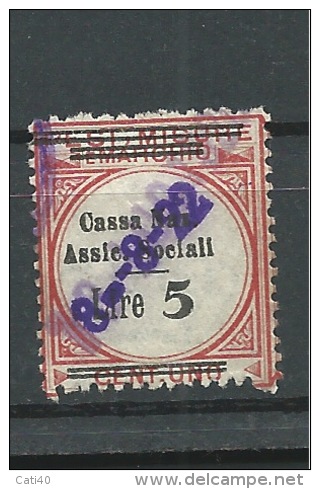 MARCA DA BOLLO- REVENUE - MARCHE  PER CASSA NAZ.ASSIC.SOCIALI LIRE 5 SU CENT.UNO - Revenue Stamps