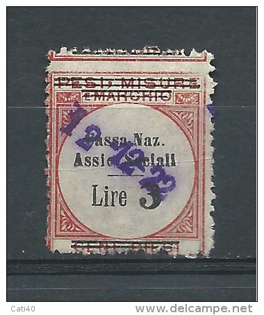 MARCA DA BOLLO- REVENUE - MARCHE  PER CASSA NAZ.ASSIC.SOCIALI LIRE 3 SU CENT.DIECI - Revenue Stamps