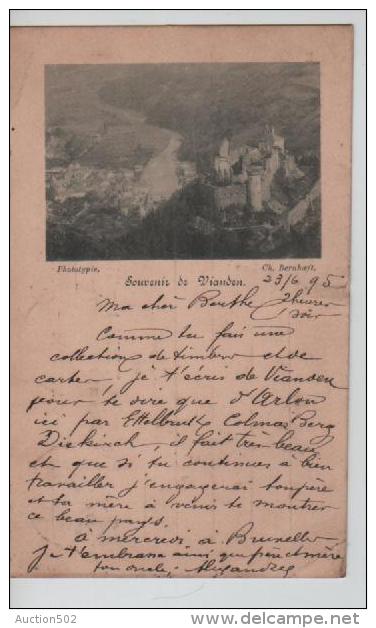 TP 10c S/CP Souvenirs De Vianden C.Vianden En 1895 V.Ixelles BXL C.d'arrivée PR1150 - 1891 Adolphe Frontansicht