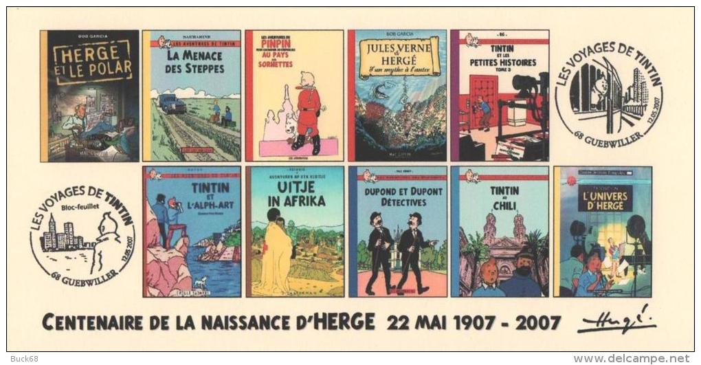 FRANCE 2007 N°21 Albums Fictifs + 2 Cachets Premier Jour FDC TINTIN KUIFJE TIM HERGE GUEBWILLER - Hergé