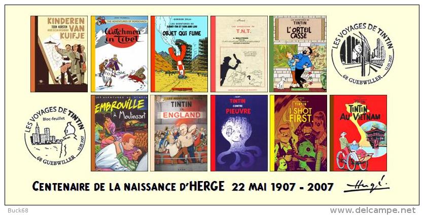 FRANCE 2007 N°29 Albums Fictifs + 2 Cachets Premier Jour FDC TINTIN KUIFJE TIM HERGE GUEBWILLER - Hergé