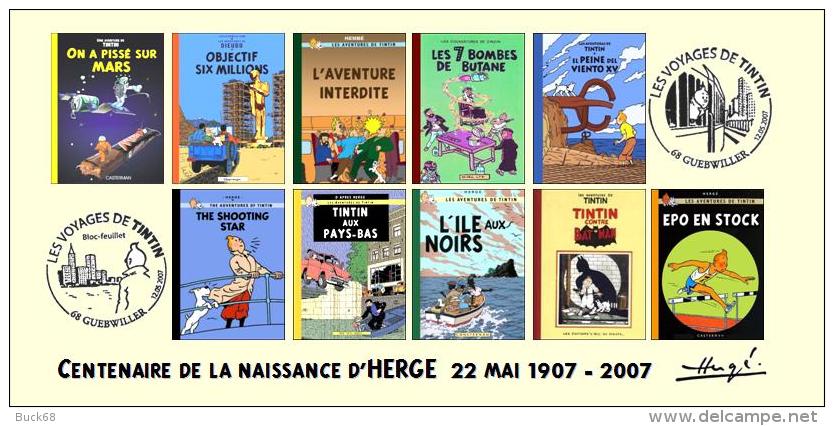 FRANCE 2007 N°30 Albums Fictifs + 2 Cachets Premier Jour FDC TINTIN KUIFJE TIM HERGE GUEBWILLER - Hergé