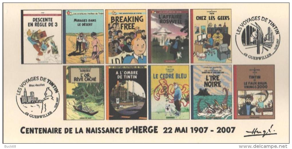 FRANCE 2007 N°36 Albums Fictifs + 2 Cachets Premier Jour FDC TINTIN KUIFJE TIM HERGE GUEBWILLER - Hergé