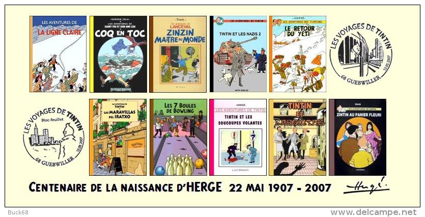 FRANCE 2007 N°38 Albums Fictifs + 2 Cachets Premier Jour FDC TINTIN KUIFJE TIM HERGE GUEBWILLER - Hergé