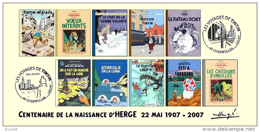FRANCE 2007 N°40 Albums Fictifs + 2 Cachets Premier Jour FDC TINTIN KUIFJE TIM HERGE GUEBWILLER - Hergé