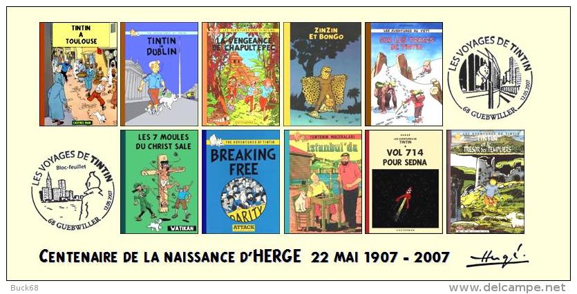 FRANCE 2007 N°41 Albums Fictifs + 2 Cachets Premier Jour FDC TINTIN KUIFJE TIM HERGE GUEBWILLER - Hergé