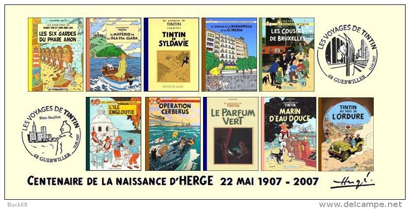 FRANCE 2007 N°44 Albums Fictifs + 2 Cachets Premier Jour FDC TINTIN KUIFJE TIM HERGE GUEBWILLER - Hergé