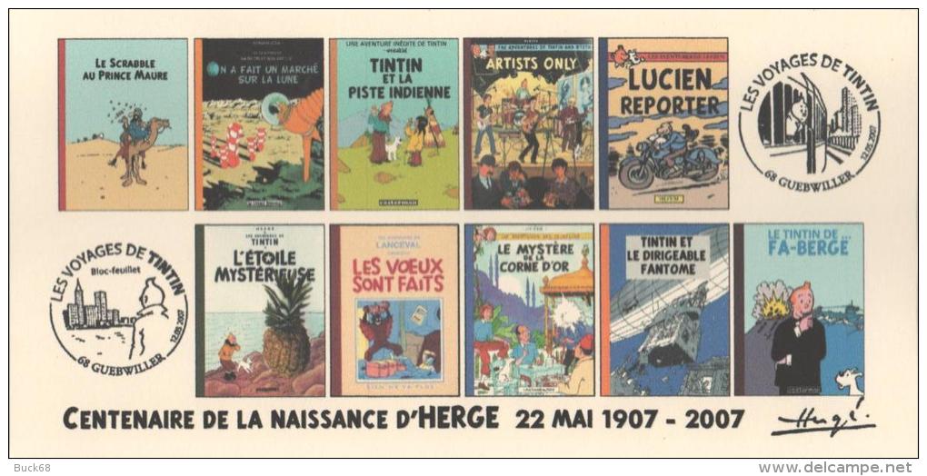 FRANCE 2007 N°45 Albums Fictifs + 2 Cachets Premier Jour FDC TINTIN KUIFJE TIM HERGE GUEBWILLER - Hergé