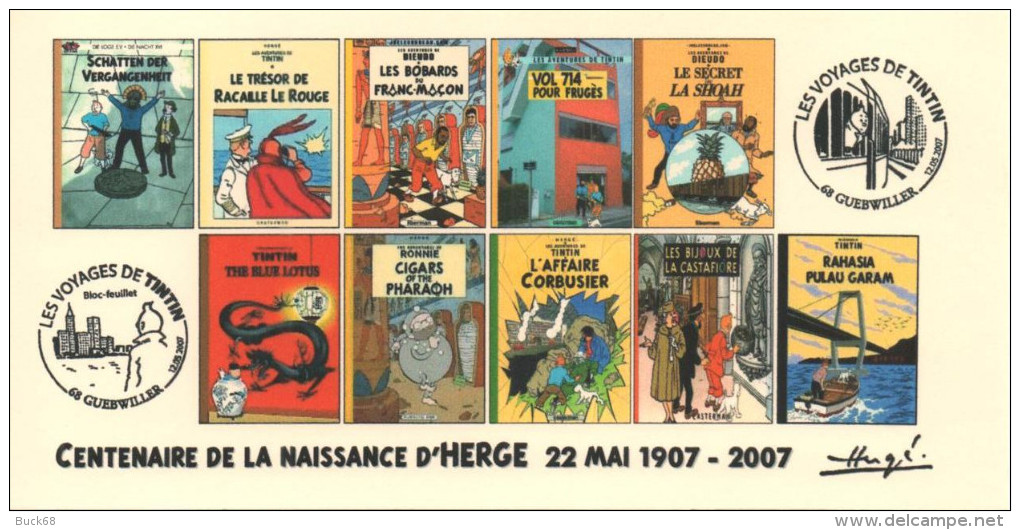 FRANCE 2007 N°49 Albums Fictifs + 2 Cachets Premier Jour FDC TINTIN KUIFJE TIM HERGE GUEBWILLER - Hergé