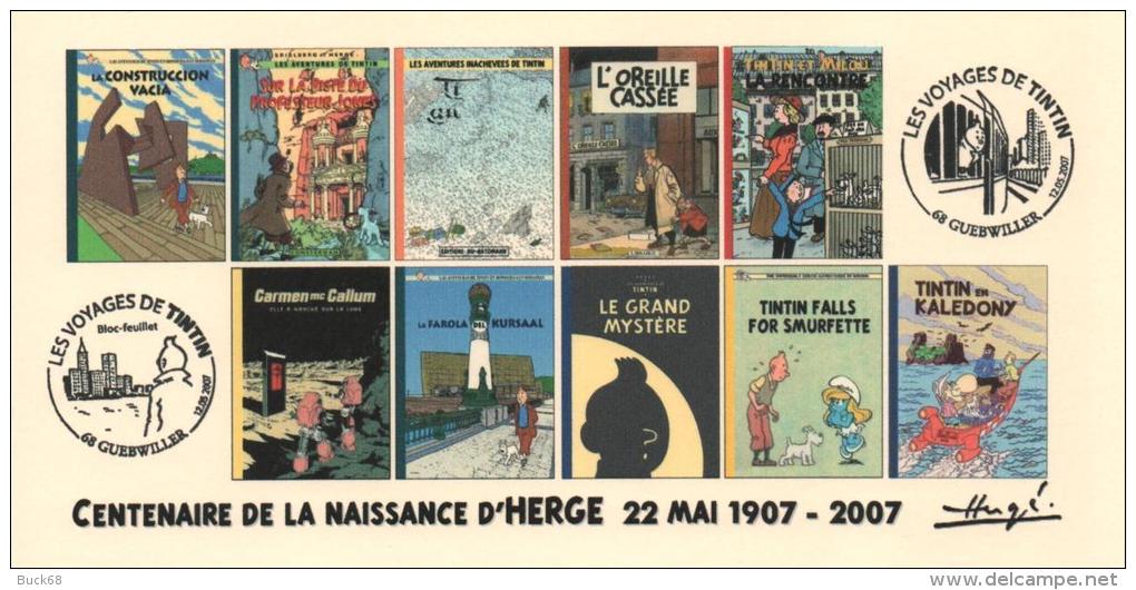 FRANCE 2007 N°54 Albums Fictifs + 2 Cachets Premier Jour FDC TINTIN KUIFJE TIM HERGE GUEBWILLER - Hergé