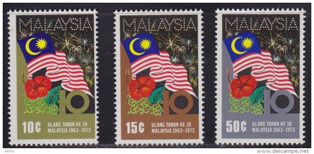 1468(1). Malaysia, 1973, 10 Years Since The Establishment Of Malaysia, MNH (**) (Michel 104/106) - Malaysia (1964-...)