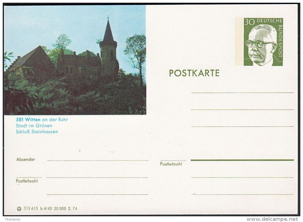 Germany 1974, Illustrated Postal Stationery "Witten", Ref.bbzg - Geïllustreerde Postkaarten - Ongebruikt