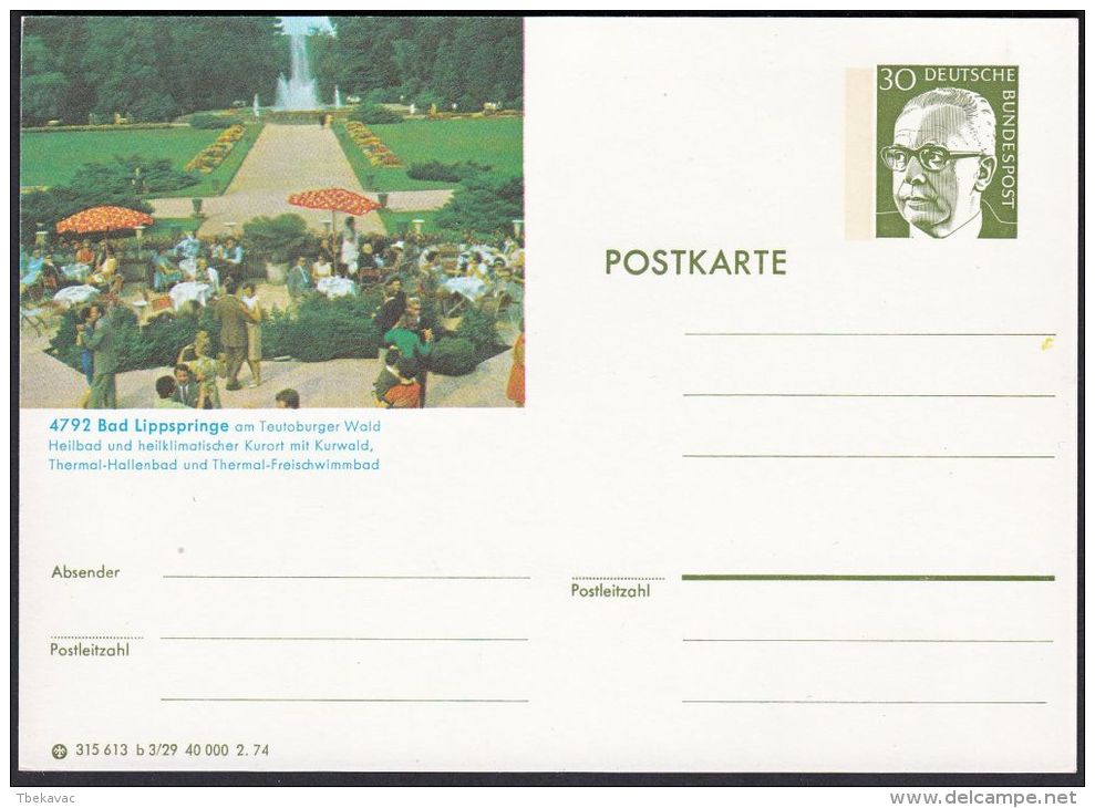 Germany 1974, Illustrated Postal Stationery "Bad Lippspringe", Ref.bbzg - Geïllustreerde Postkaarten - Ongebruikt