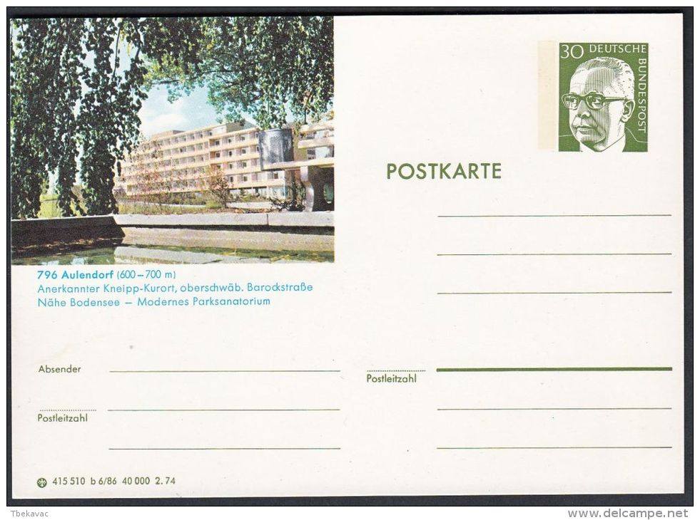 Germany 1974, Illustrated Postal Stationery "Aulendorf", Ref.bbzg - Illustrated Postcards - Mint