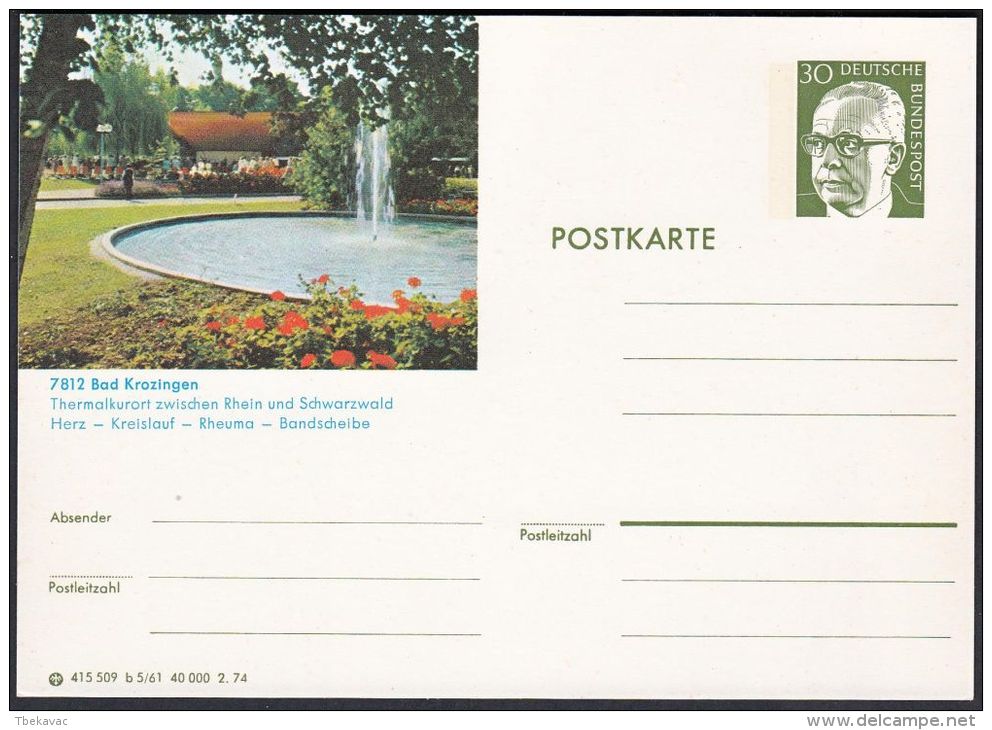 Germany 1974, Illustrated Postal Stationery "Bad Krozingen", Ref.bbzg - Illustrated Postcards - Mint