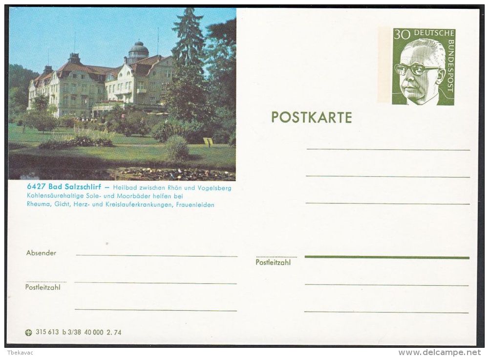 Germany 1974, Illustrated Postal Stationery "Bad Salzschlirf", Ref.bbzg - Illustrated Postcards - Mint