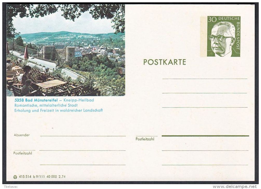 Germany 1974, Illustrated Postal Stationery "Bad Munstereifel", Ref.bbzg - Illustrated Postcards - Mint