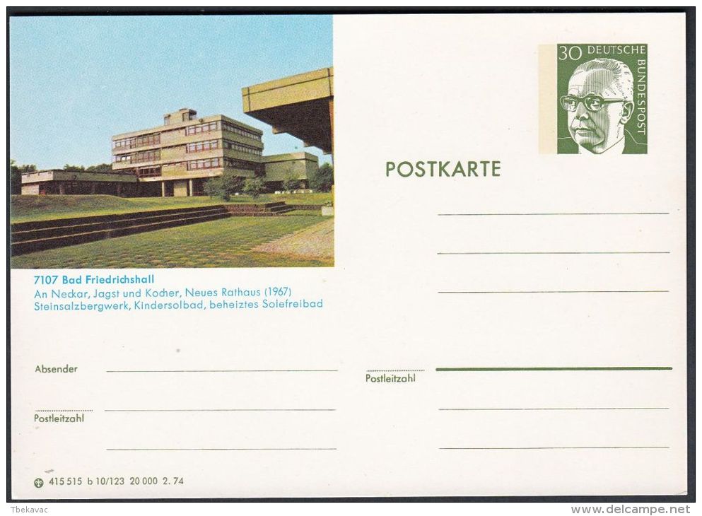 Germany 1974, Illustrated Postal Stationery "Bad Friedrichshall", Ref.bbzg - Geïllustreerde Postkaarten - Ongebruikt