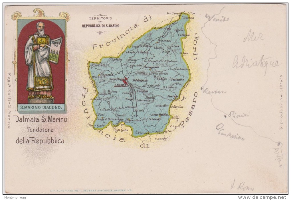 Saint  Marin :   Vue   Carte  Géographique   (  Timnbre ) - Saint-Marin