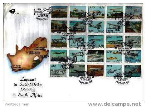 RSA, 1993, Mint First Day Cover, Nr. 5-23, Aeroplanes Block (25), SACCnr(s) - FDC