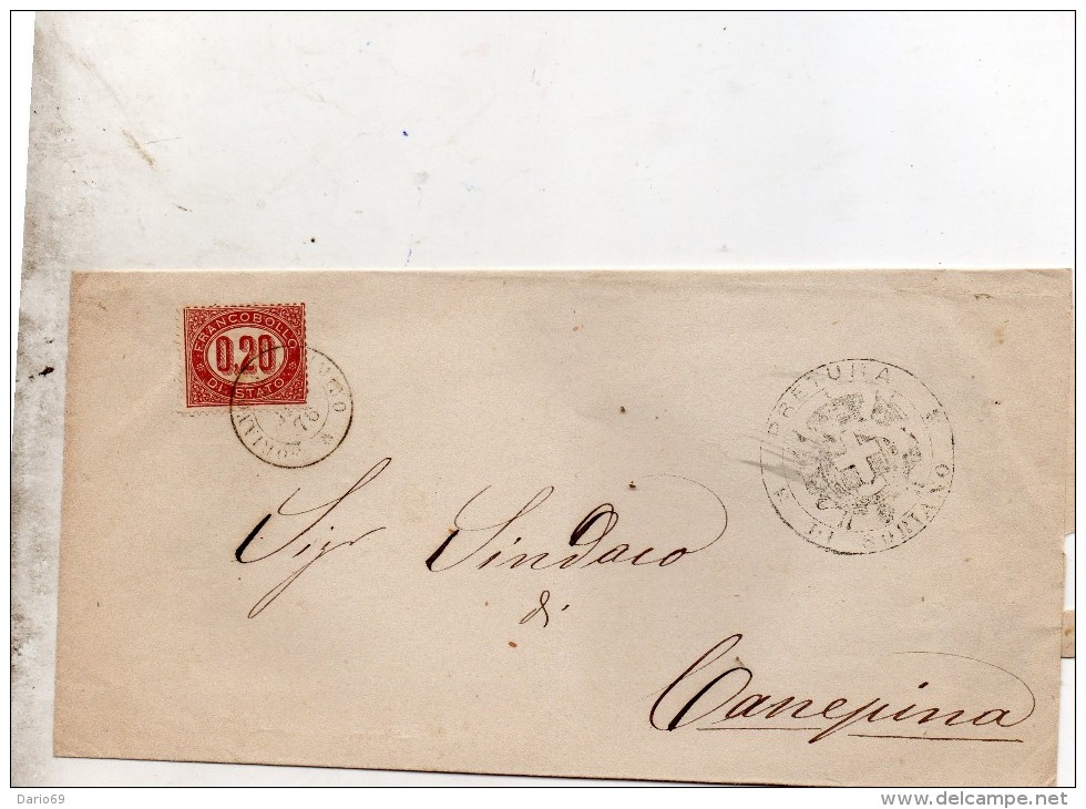 1876 LETTERA CON ANNULLO PRETURA DI SORIANO VITERBO - Revenue Stamps