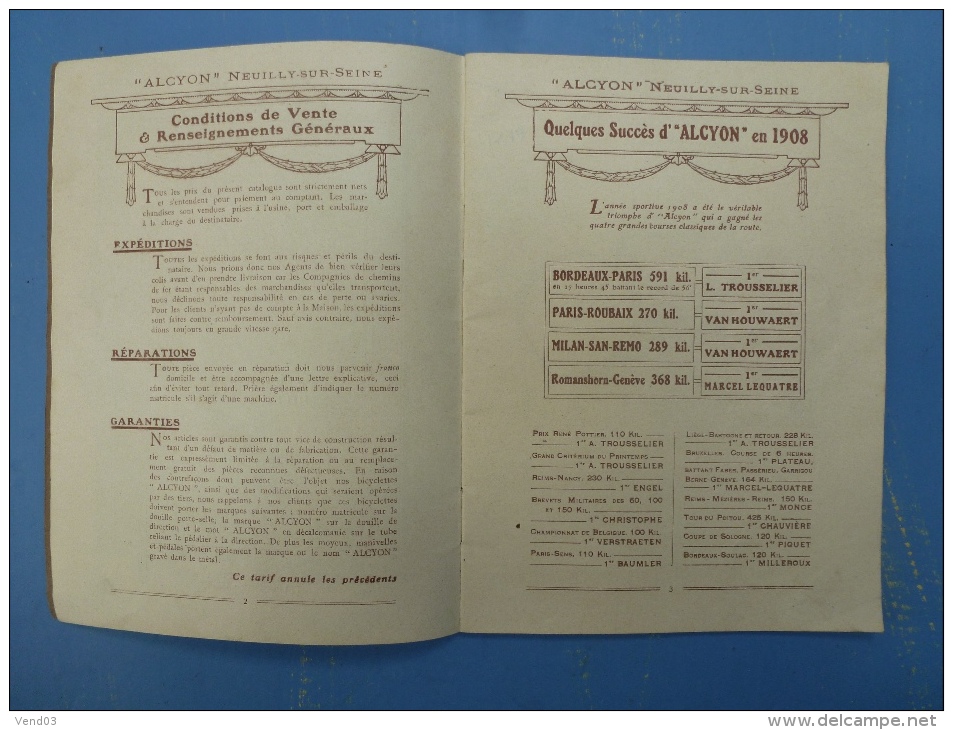 CATALOGUE CYCLES ALCYON 1909, - Publicités