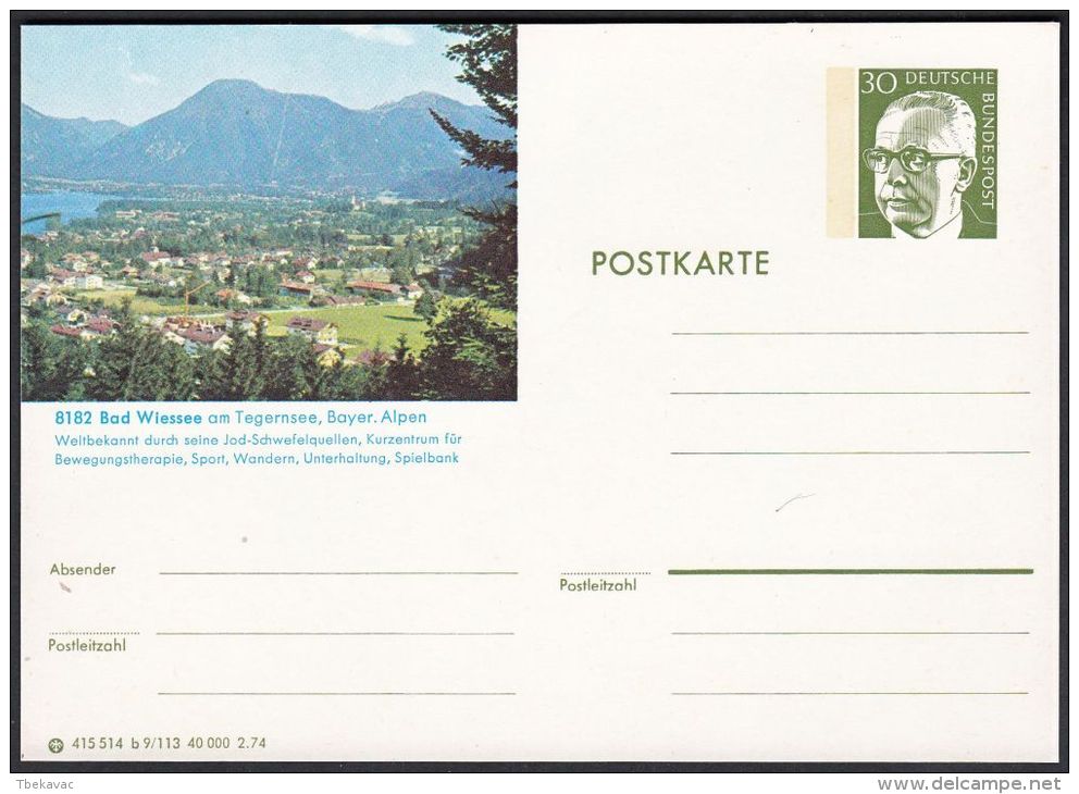 Germany 1974, Illustrated Postal Stationery "Bad Wiessee", Ref.bbzg - Illustrated Postcards - Mint