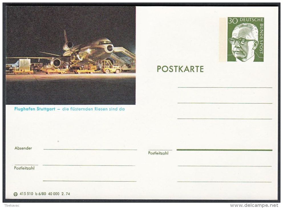 Germany 1974, Illustrated Postal Stationery "Airport Stuttgart", Ref.bbzg - Illustrated Postcards - Mint
