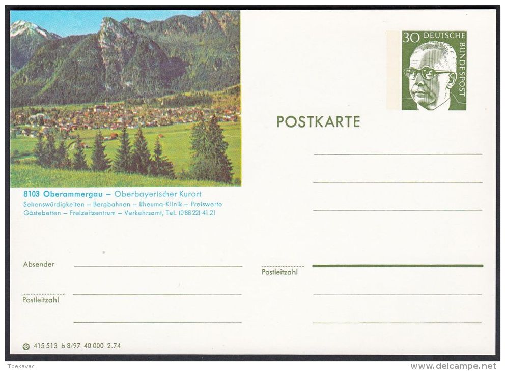 Germany 1974, Illustrated Postal Stationery "Oberammergau", Ref.bbzg - Illustrated Postcards - Mint