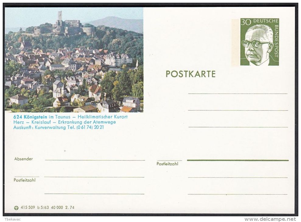 Germany 1974, Illustrated Postal Stationery "Königstein Im Taunus", Ref.bbzg - Cartes Postales Illustrées - Neuves