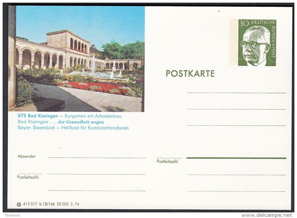 Germany 1974, Illustrated Postal Stationery "Bad Kissingen", Ref.bbzg - Geïllustreerde Postkaarten - Ongebruikt