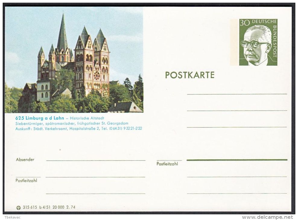Germany 1974, Illustrated Postal Stationery "Limburg An Der Lahn", Ref.bbzg - Cartes Postales Illustrées - Neuves