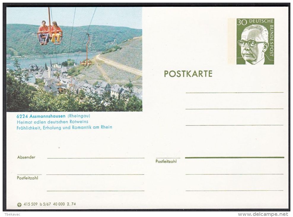 Germany 1974, Illustrated Postal Stationery "Assannshausen", Ref.bbzg - Geïllustreerde Postkaarten - Ongebruikt