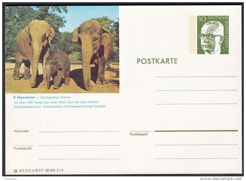 Germany 1974, Illustrated Postal Stationery "ZOO In Hannover", Ref.bbzg - Cartes Postales Illustrées - Neuves