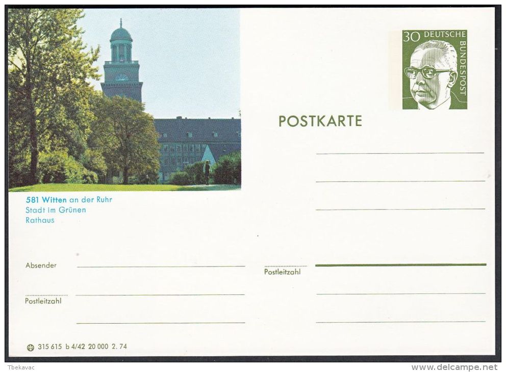 Germany 1974, Illustrated Postal Stationery "Witten An Der Ruhr", Ref.bbzg - Cartes Postales Illustrées - Neuves