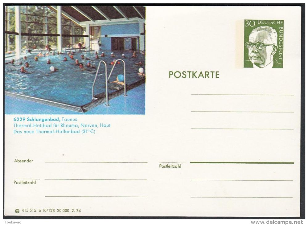 Germany 1974, Illustrated Postal Stationery "Schlangenbad", Ref.bbzg - Illustrated Postcards - Mint