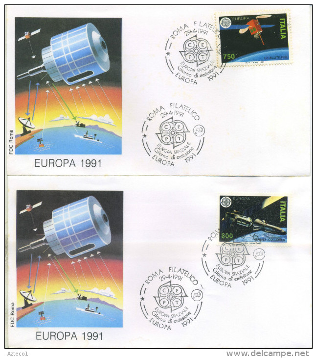 ITALIA - FDC  ROMA 1991 - EUROPA UNITA - SPAZIO - SERIE SU DUE BUSTE - FDC