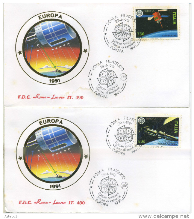 ITALIA - FDC  ROMA LUXOR 1991 - EUROPA UNITA - SPAZIO - SERIE SU DUE BUSTE - FDC