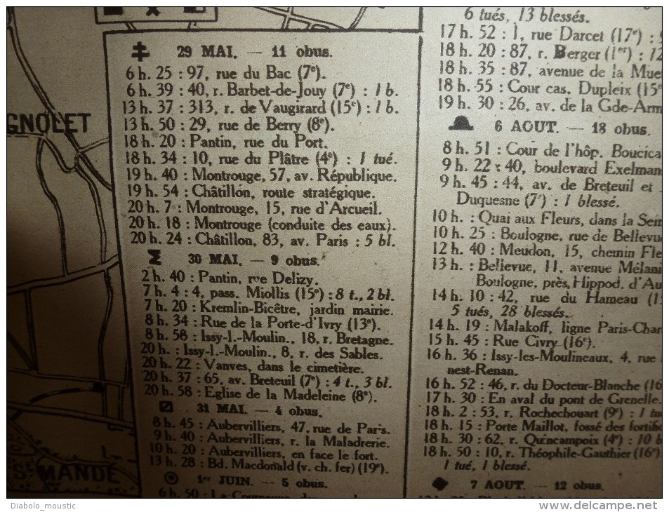 1919 LPDF: Diables-Bleus à Bruxelles;Plan des OBUS de BERTHAS à Paris;Inondation Seine;Carnet de route d'un HUSSARD