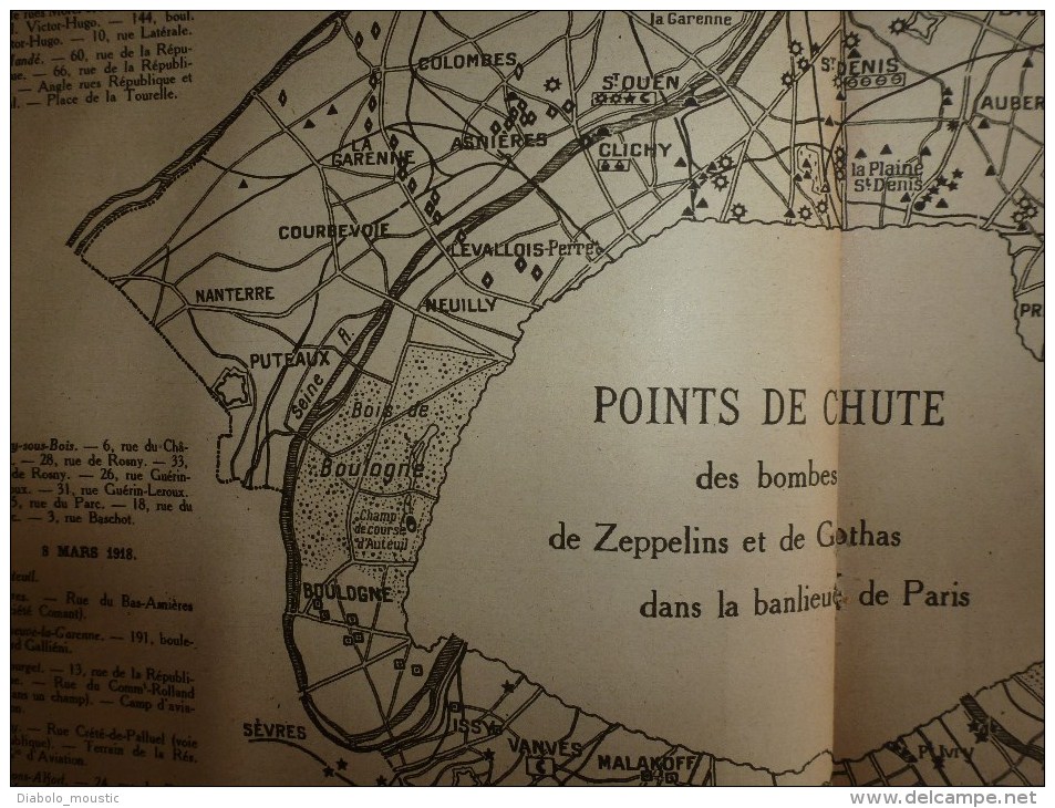 1919 LPDF: Plan des chutes bombes Zeppelins et Gothas à PARIS; Inondations;Enfants de Strasbourg;Carnet d'un HUSSARD