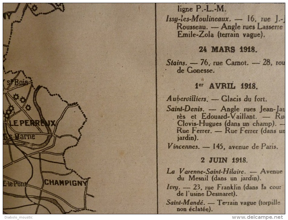 1919 LPDF: Plan des chutes bombes Zeppelins et Gothas à PARIS; Inondations;Enfants de Strasbourg;Carnet d'un HUSSARD