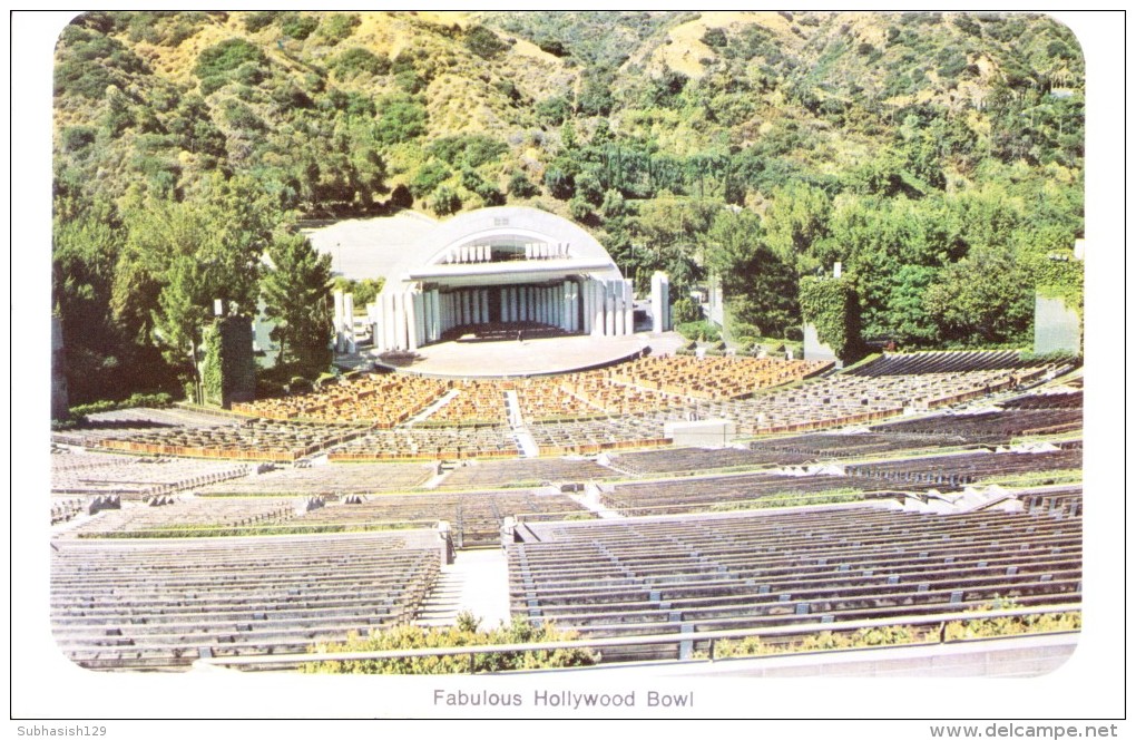 UNITED STATES OF AMERICA PICTURE POST CARD - HOLLYWOOD, THE GLAMOUR CITY AND FABULOUS HOLLYWOOD BOWL - BOTH SIDE PRINT - San Jose