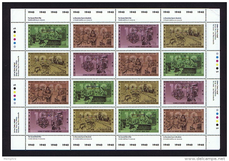 1990  50th World War II  Anniversary   Sc 1298-1301 Se-tenant MNH Complete Sheet Of 16 With Inscriptions - Hojas Completas