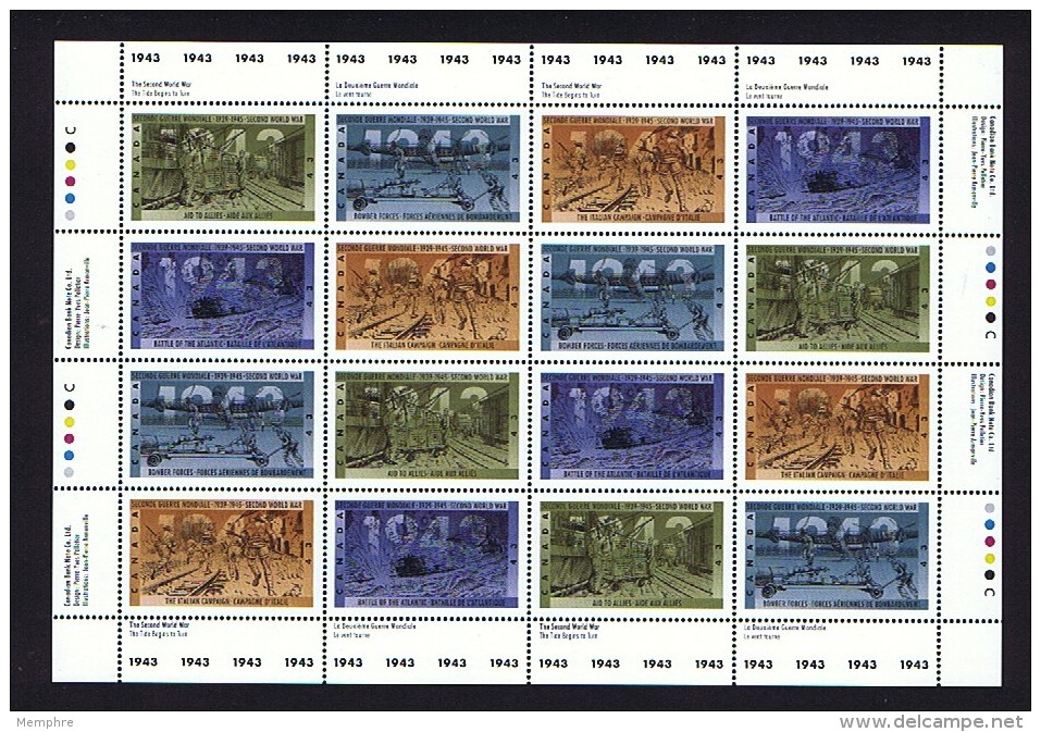 1993  50th World War II  Anniversary   Sc 1502-6  Se-tenant MNH Complete Sheet Of 16 With Inscriptions - Ganze Bögen