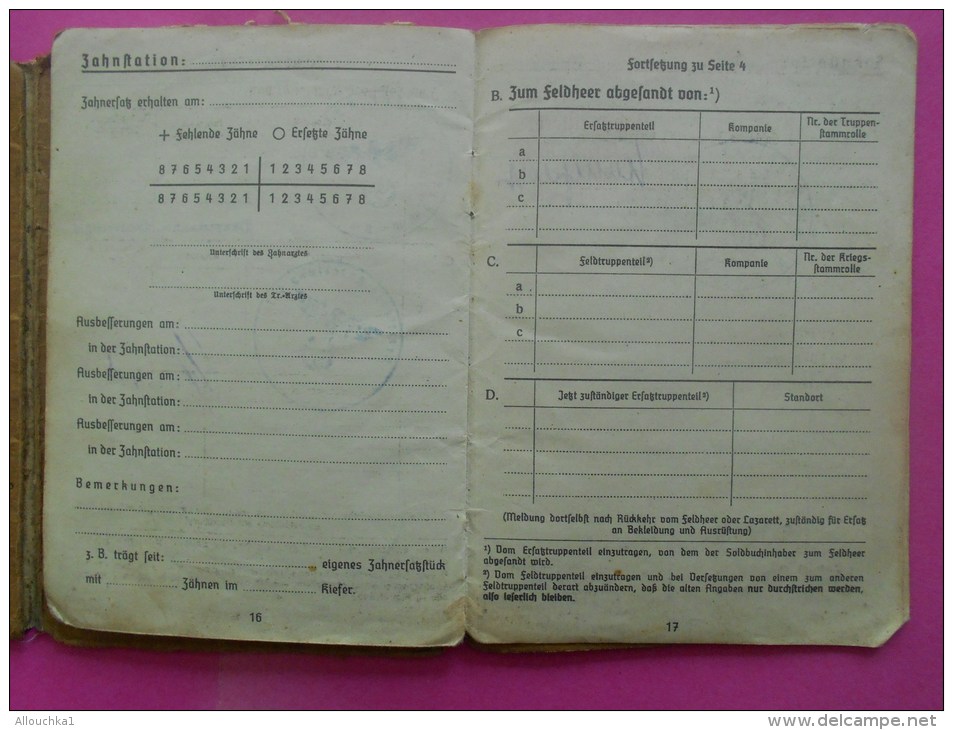 Rare 1943 Deutche Reich SOLDBUCH livret Solde Papier militaire allemand engagé  force GOETTMANN L. Saint AVOLD l´hôpital