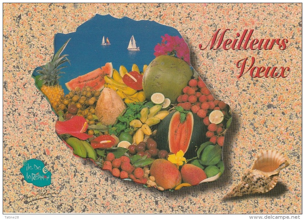 ILE DE LA REUNION MEILLEURS VOEUX CARTE DE L´ILE AVEC FRUITS DE DECEMBRE - Autres & Non Classés