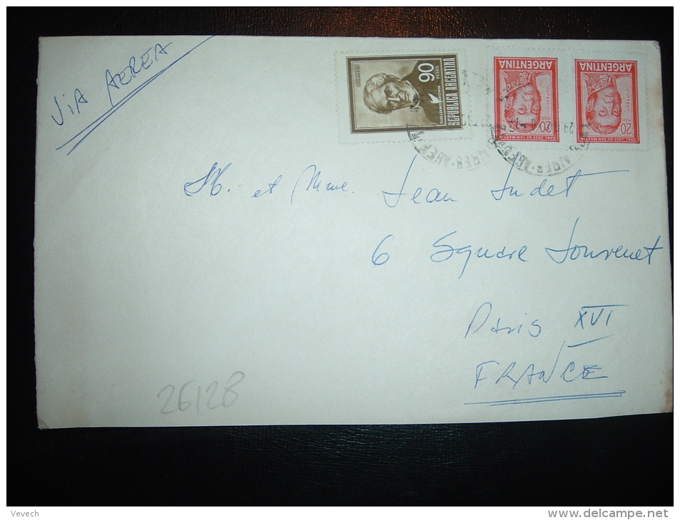 LETTRE PAR AVION POUR FRANCE TP 90P + 20P X2 OBL. 29 DIC 70 BUENOS AIRES - Lettres & Documents