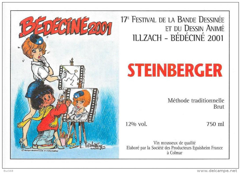 BEDECINE 2001 François WALTHERY & NATACHA Etiquette De Vin Du Festival De Bande Dessinée D´Illzach - Art De La Table
