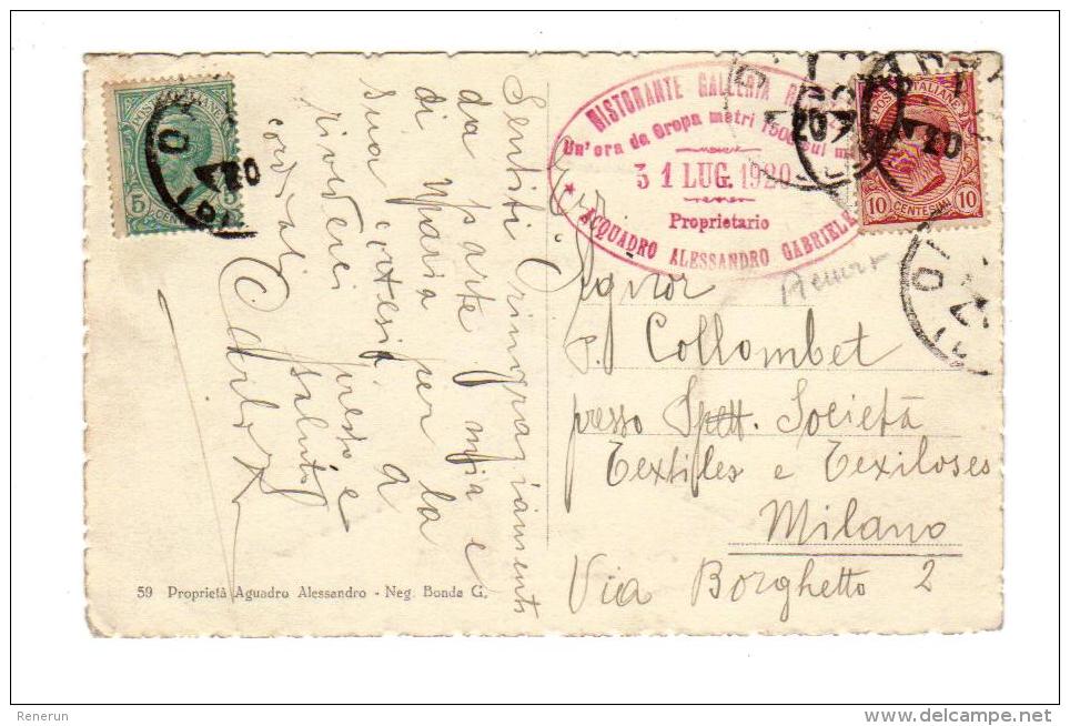 Italie Italia Biella  OROPA Riccordo Galleria Rosazza  31 Lug 1920 + Scanner Verso Piemont  Piemonte - Biella